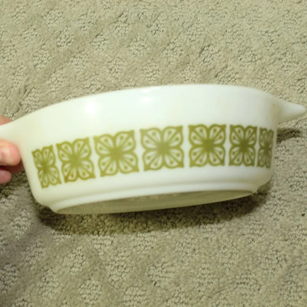 Pyrex Verde Autumn Floral Square Flowers 471 / 473 Casserole Set of 2 No Lid